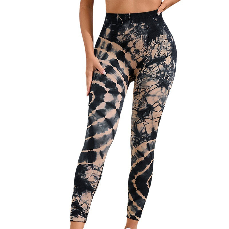 Pantalones de yoga teñidos anudados de cintura alta con trasero color melocotón sin costuras 