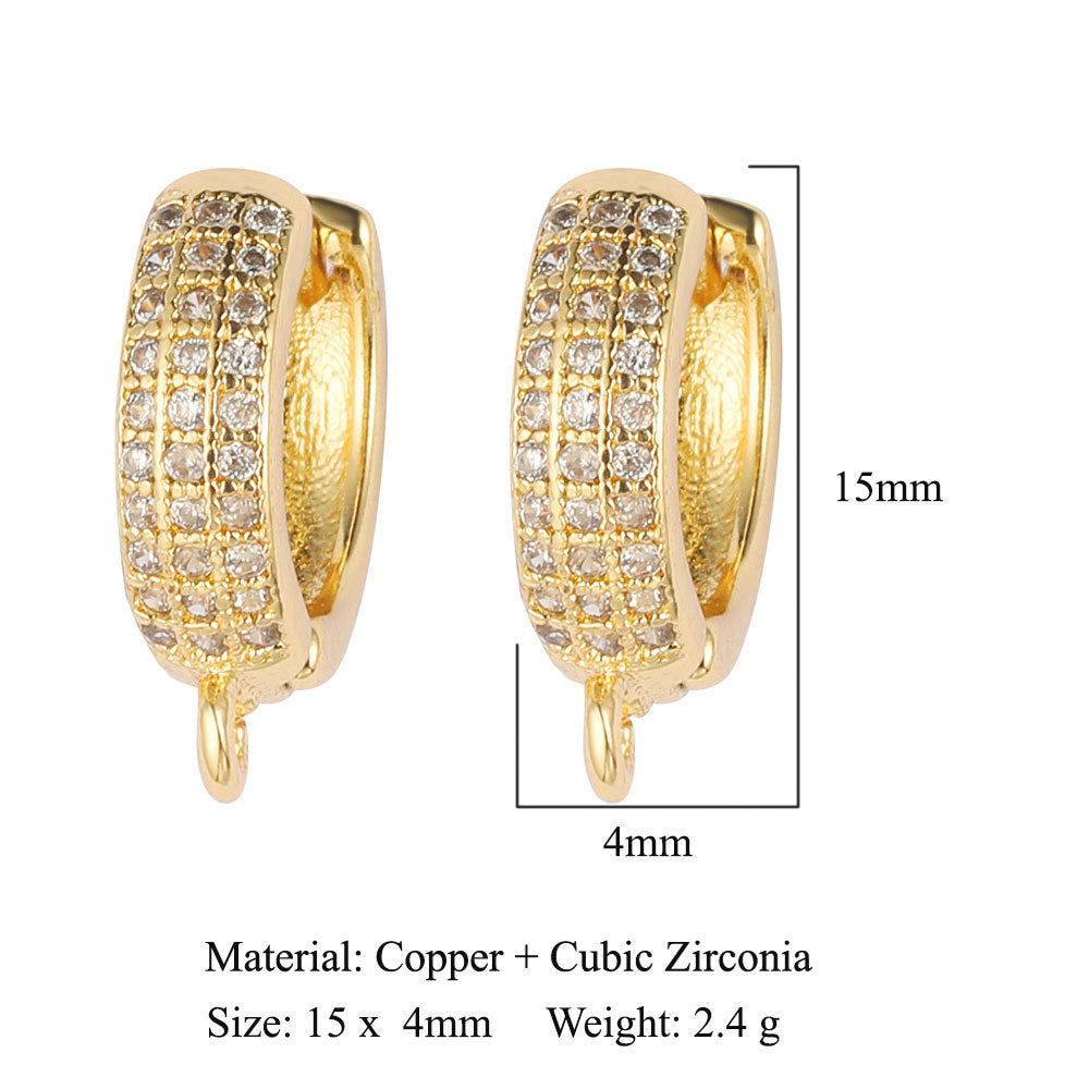 Hebilla de oreja para mujer con microincrustaciones de cobre y diamantes cuadrados 