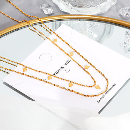 Sequined double stacked titanium steel necklace
