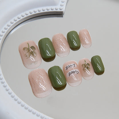 Spring Summer Fresh Green Short Square Nail Stickers