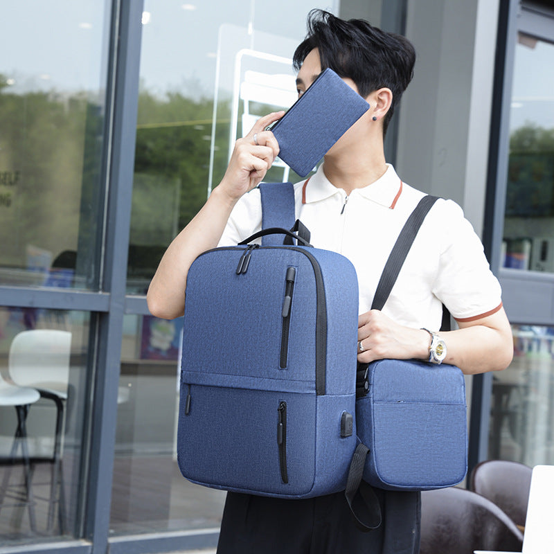 Three-piece USB casual backpack computer bag