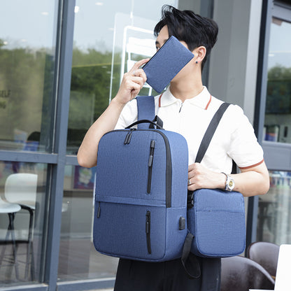 Three-piece USB casual backpack computer bag