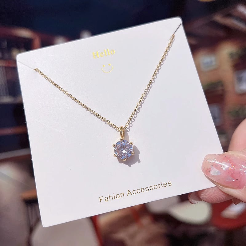 Korean-Style Zircon Titanium Steel Collarbone Necklace