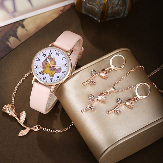 Unicorn Quartz Watch Rose Jewelry Set