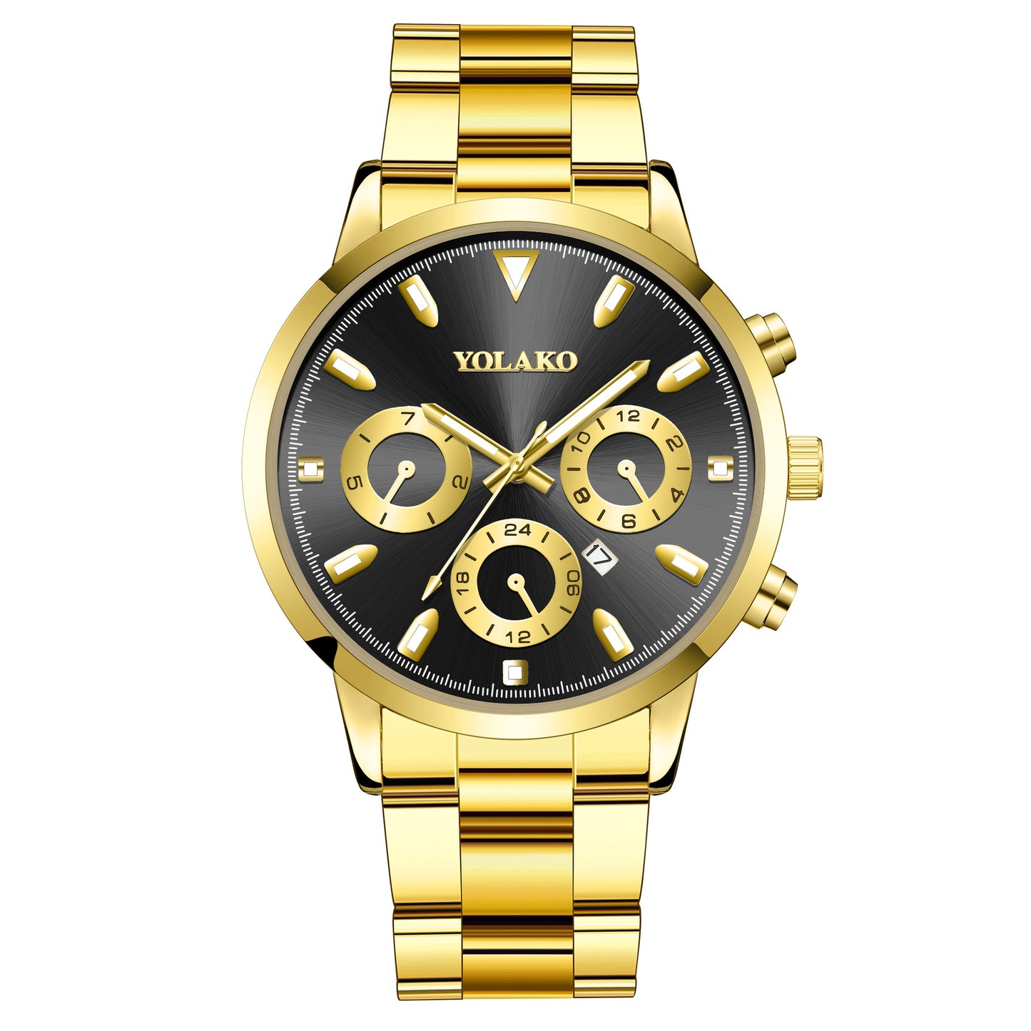 Faux Three-Eye Mens Watch Stud Calendar