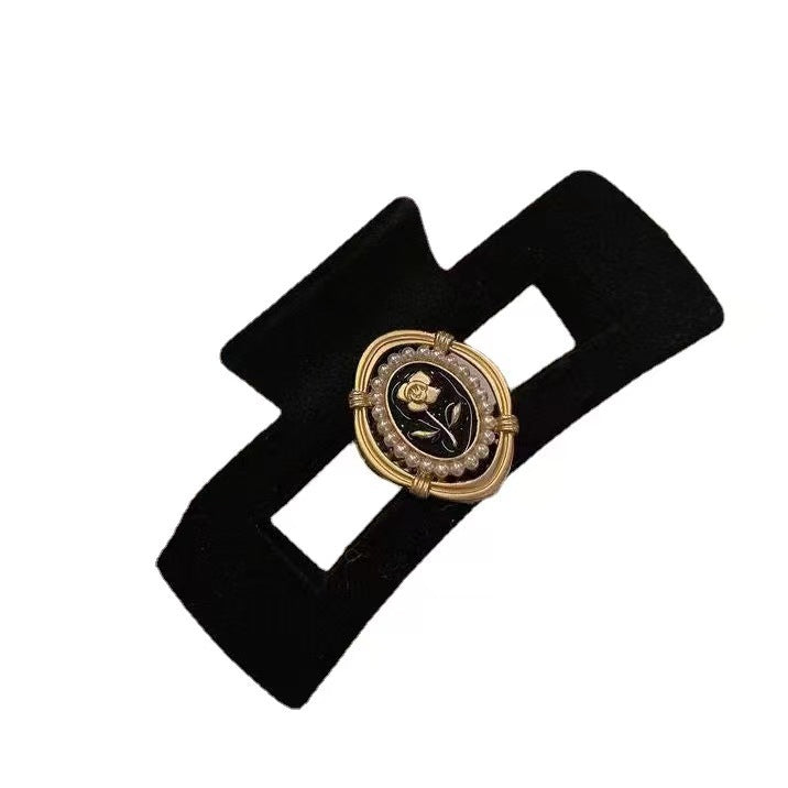 Gold Black Velvet Rose Bow Hairpin