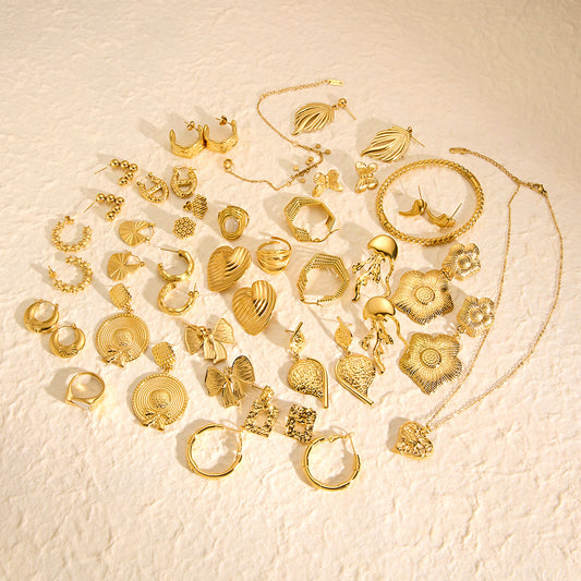 18K Gold Titanium Steel Hollow Geometric Statement Earrings