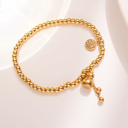 Pulseira de cabaça de aço de titânio para mulheres – conta elástica de ouro, amuleto da sorte, estilo coreano moderno 