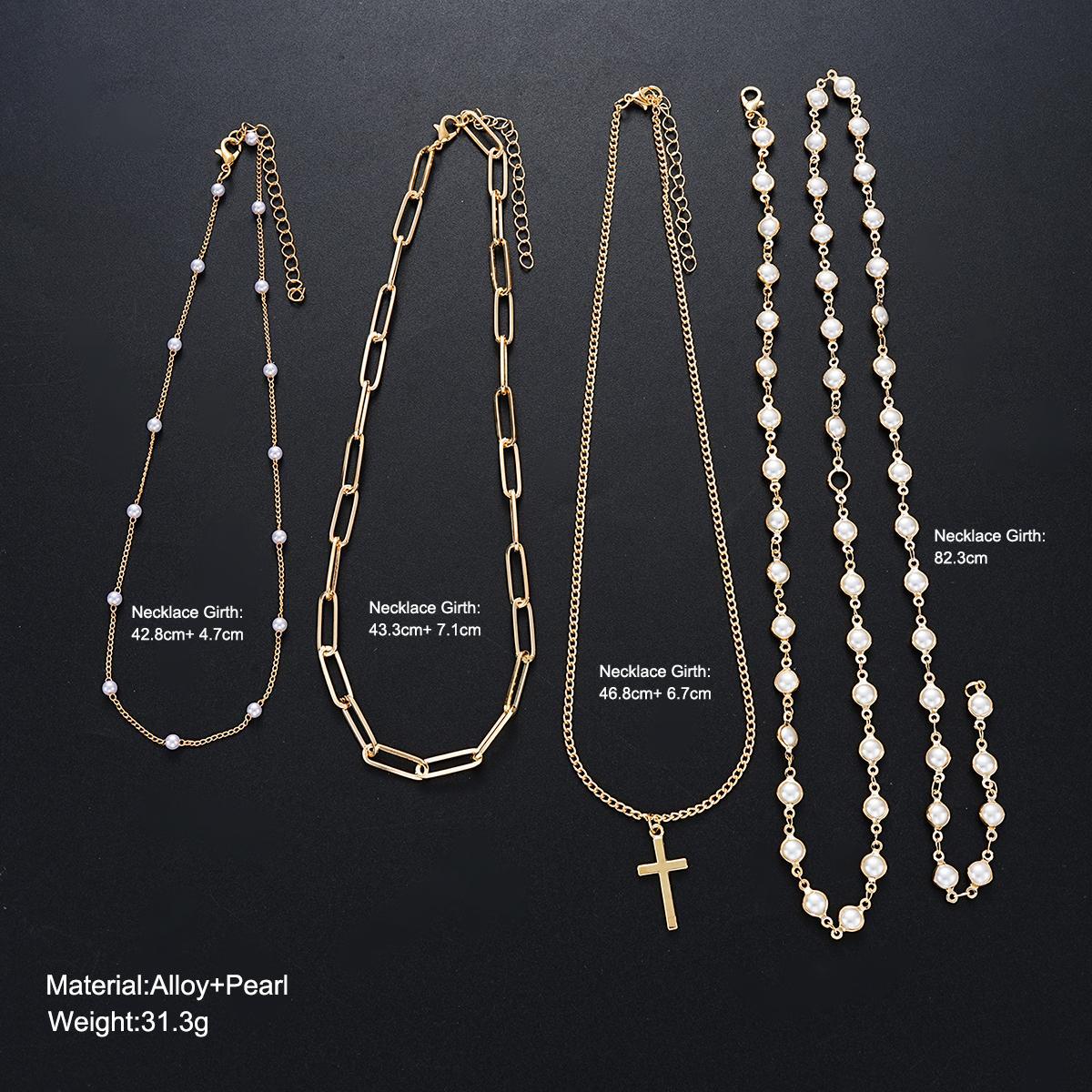 Cross Pendant Pearl Chain Necklace