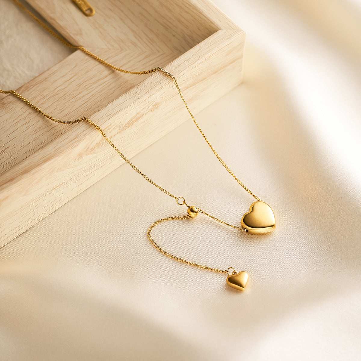 Adjustable 18K Gold Double Heart Necklace