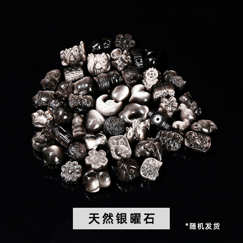 Crystal silver obsidian Hetian jade carving loose beads
