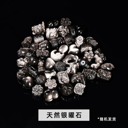 Crystal silver obsidian Hetian jade carving loose beads