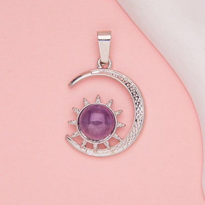 Crystal Agate Moon Sun Alloy Inlay Pendant