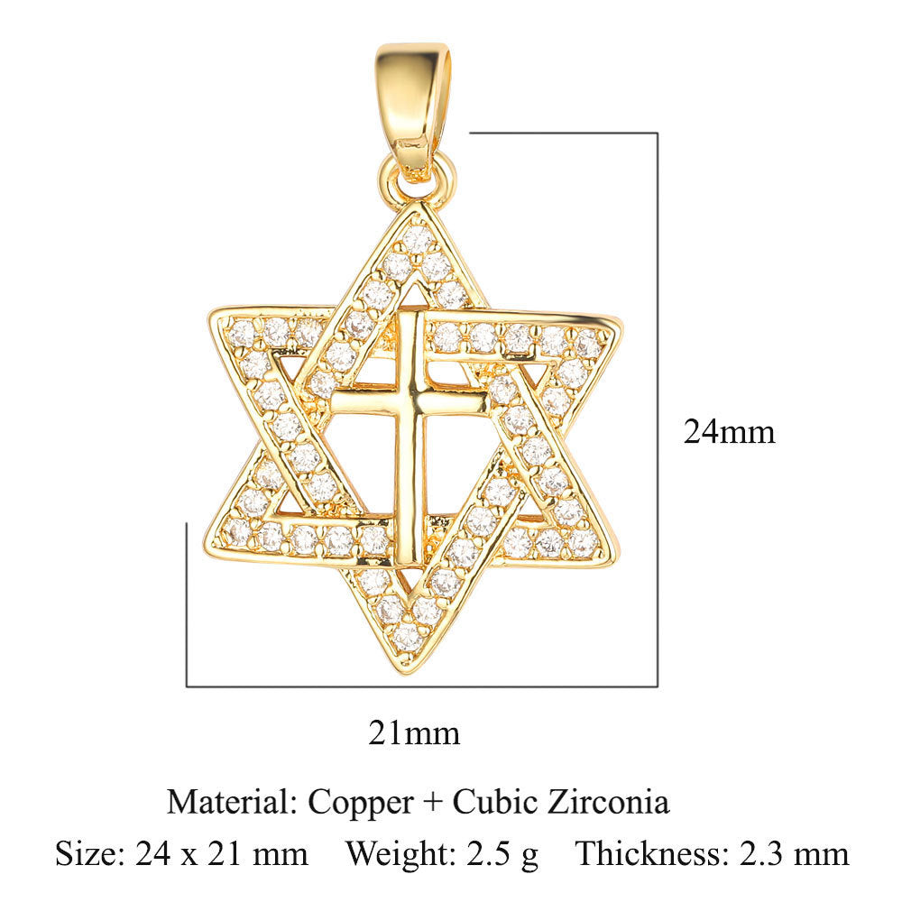 Colgante de cobre y circonita con forma de sol, luna y estrellas 
