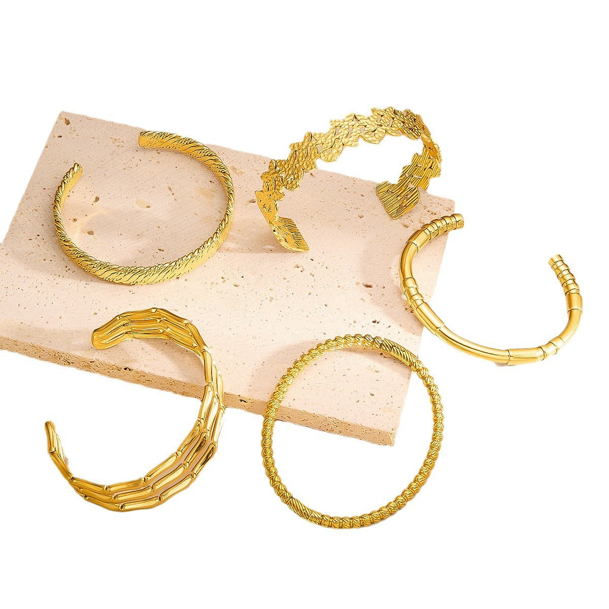 Women's Titanium Steel Hammered C-Open Hollow Bracelet