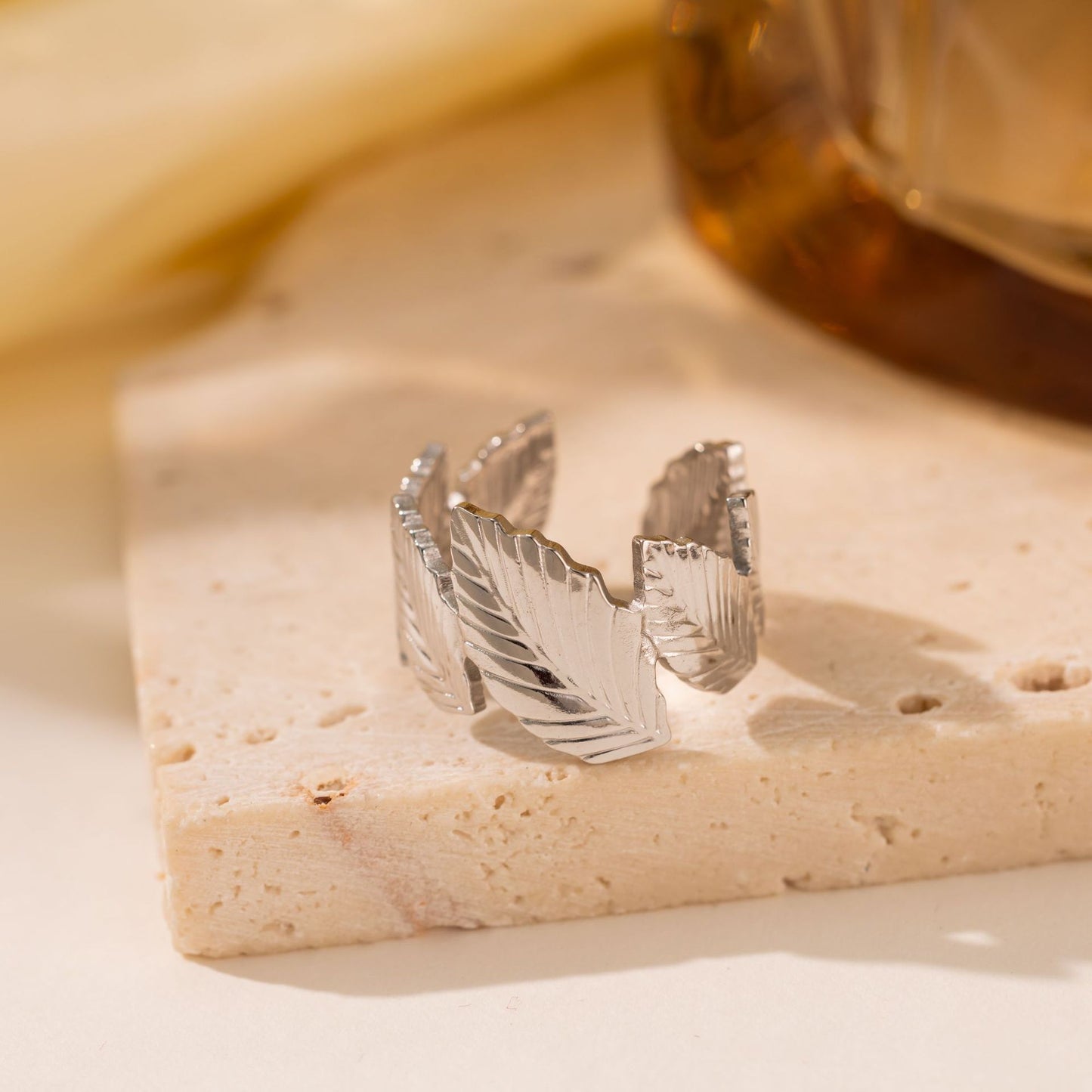 Titanium Steel Leaf Ring