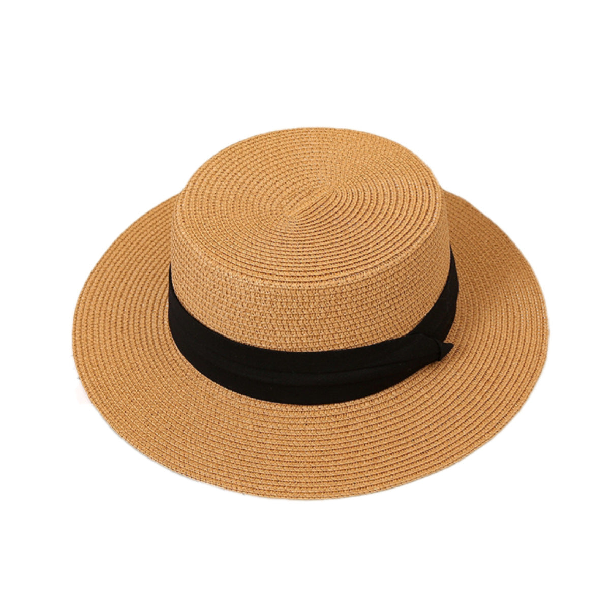 Flat-Top Straw Hat French-Style Summer Wide-Brim Sun Hat