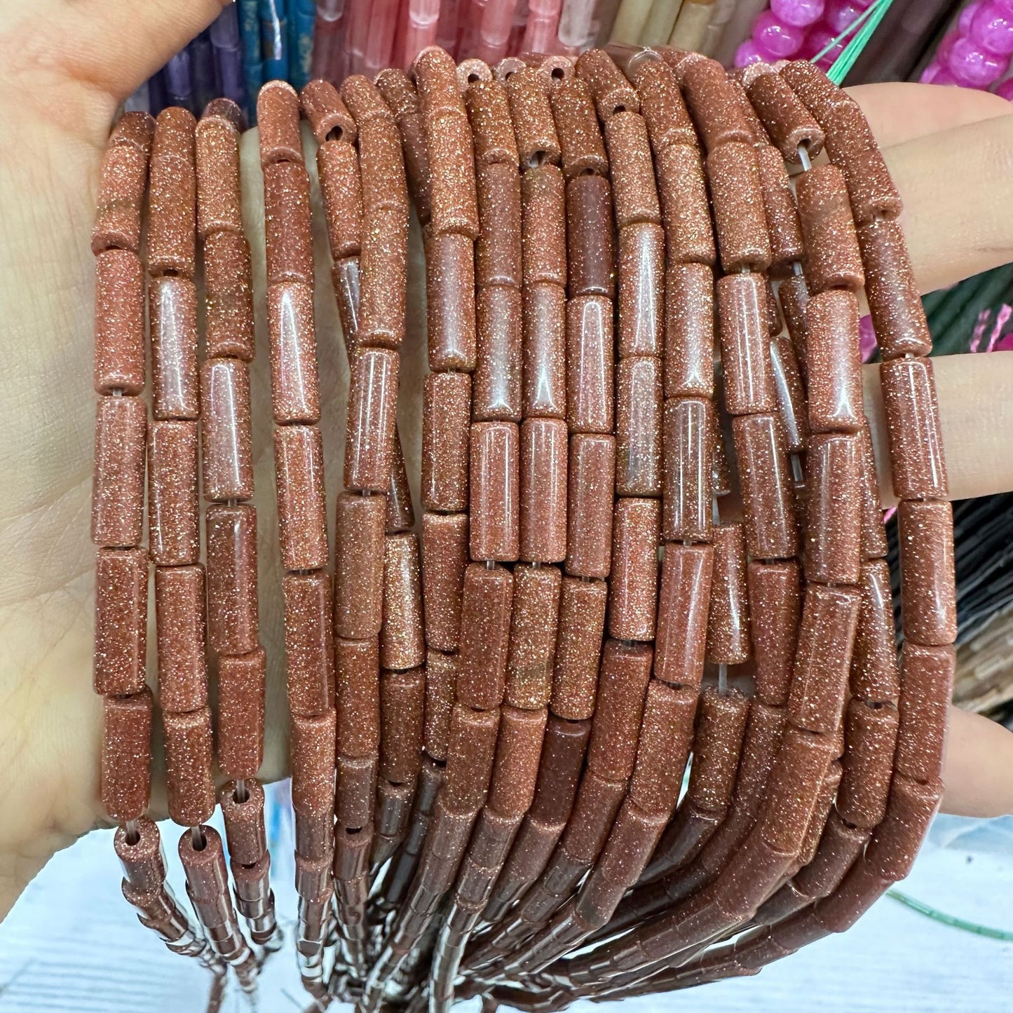 4*13MM natural stone crystal cylindrical spacer beads