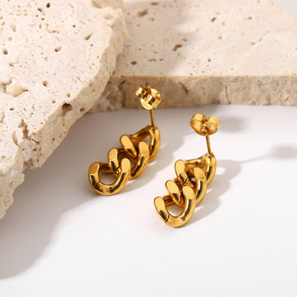 Geometric edge ring chain drop earrings