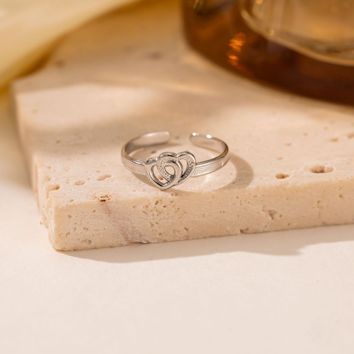 18K Gold Titanium Steel Heart Ring