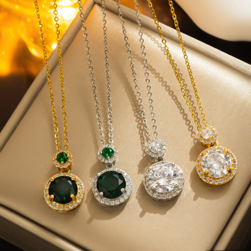Colar de aço vintage Granny Green Gem, declaração de moda 