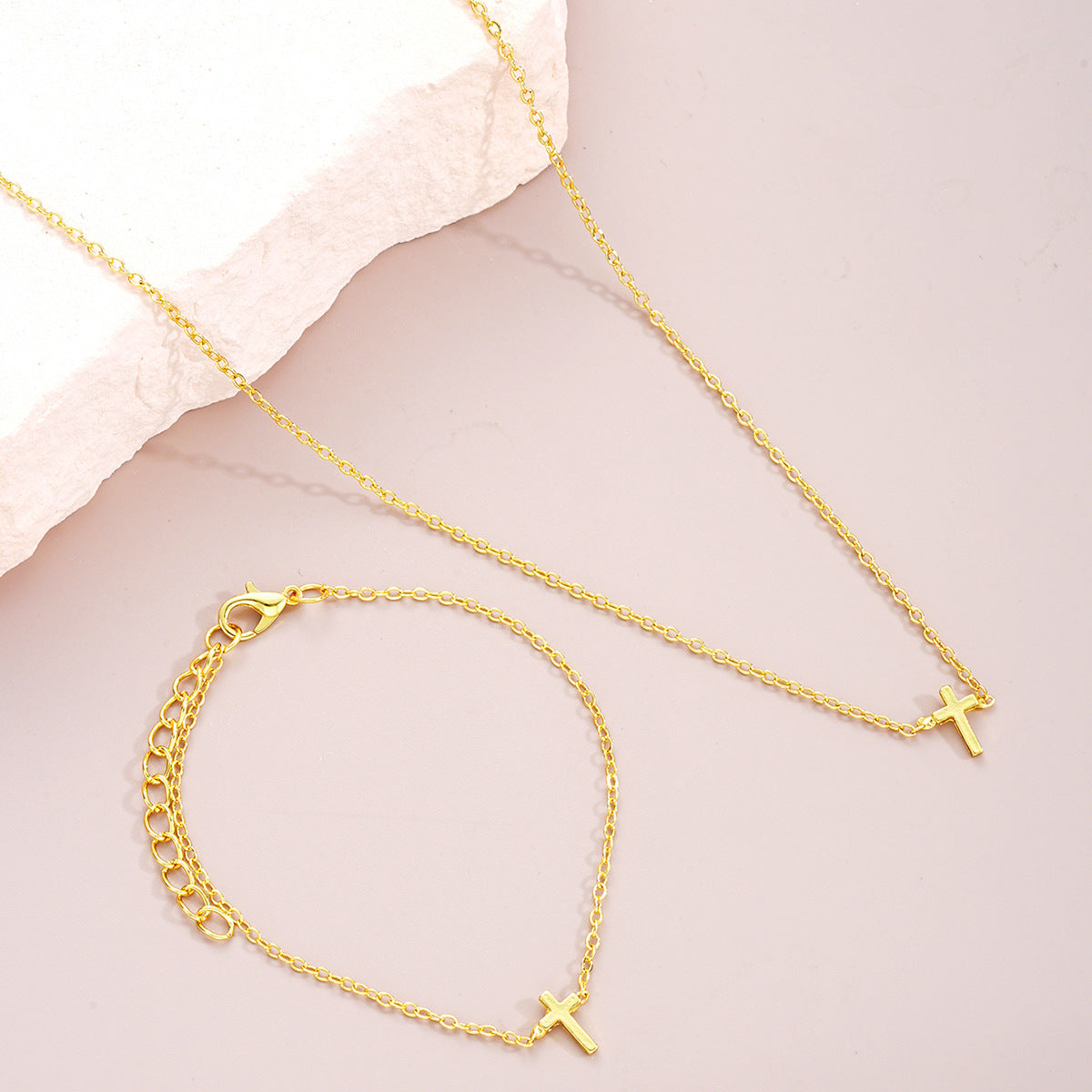 Cross Necklace & Bracelet Set