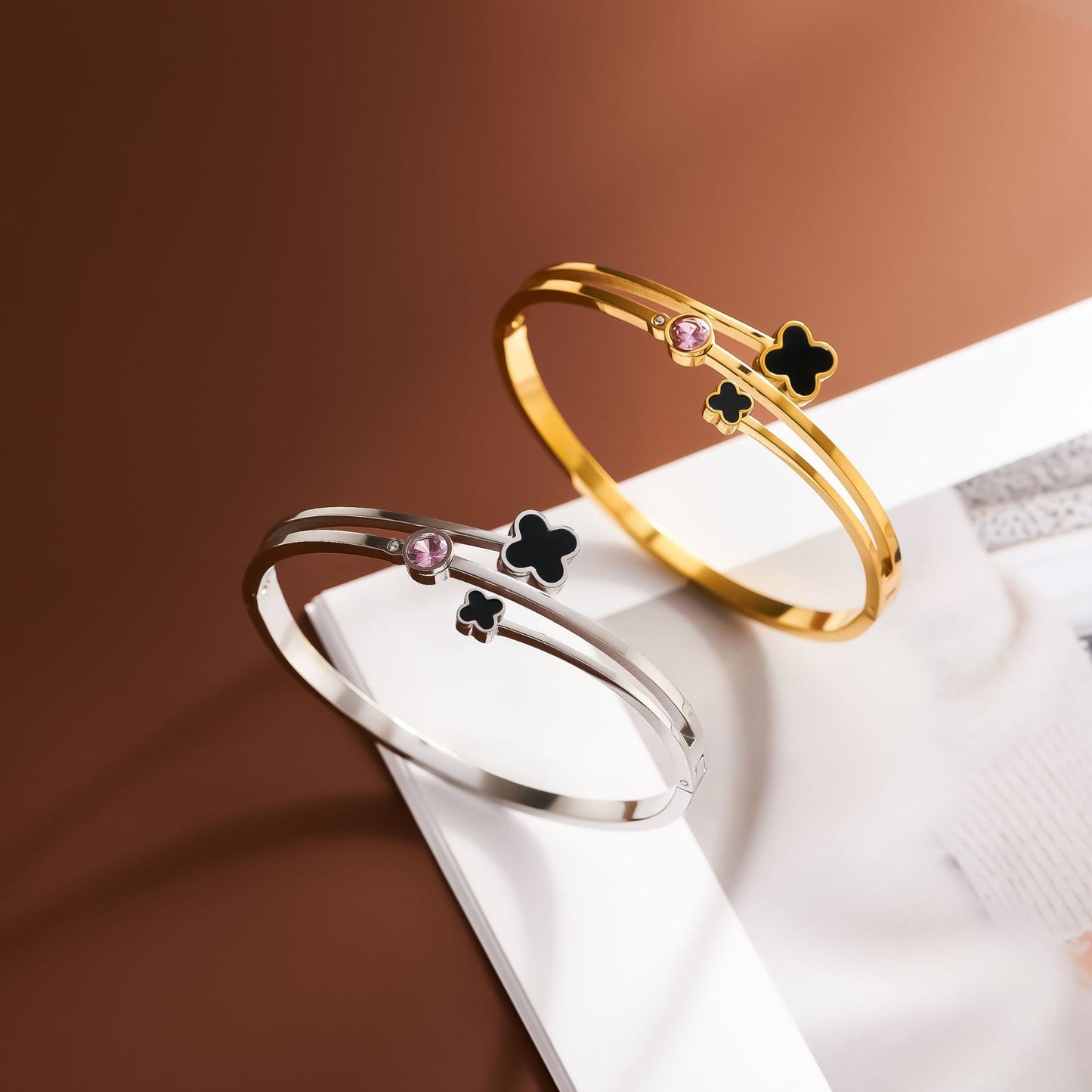 Titanium Steel Double Clover Diamond Bracelet