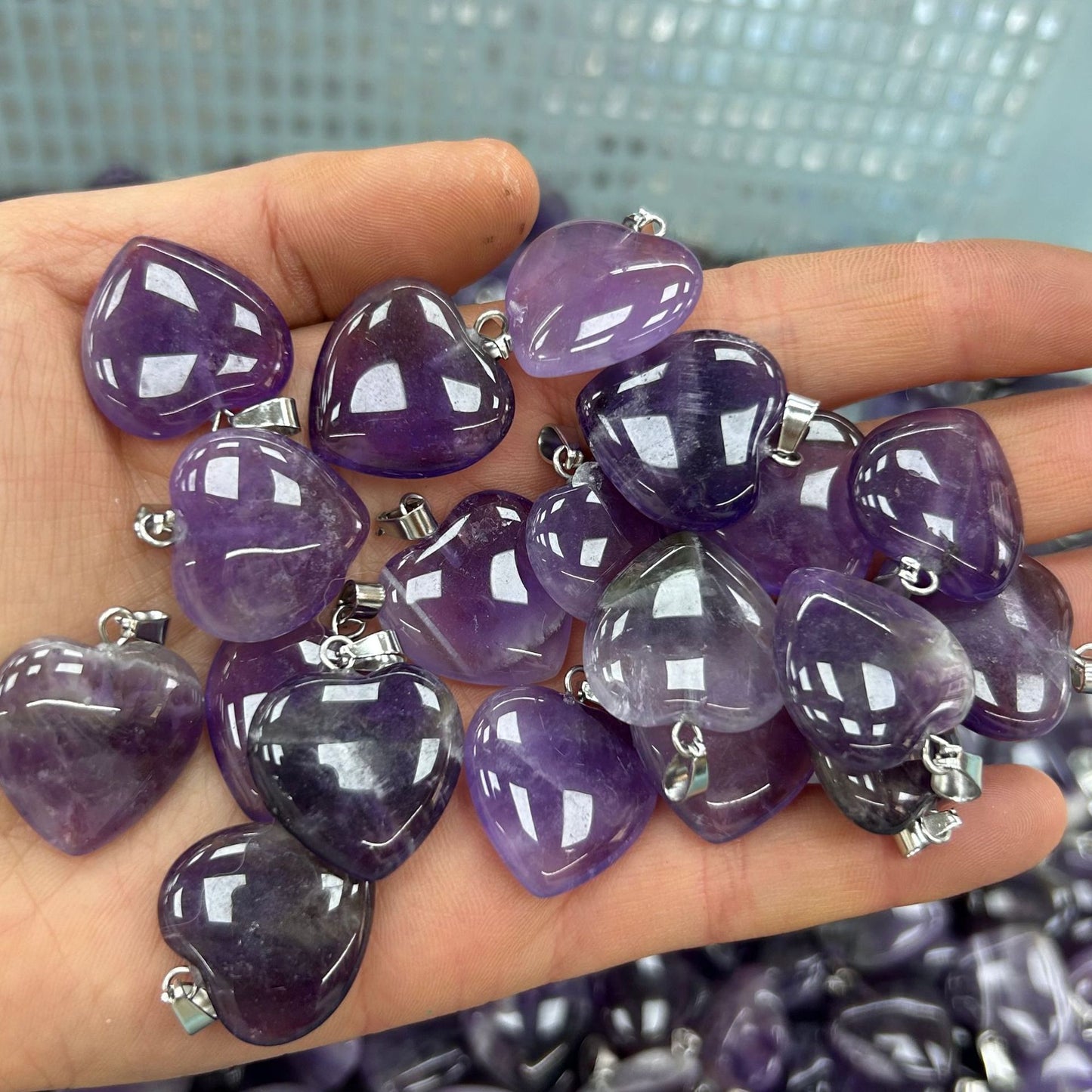 20mm natural stone crystal amethyst heart pendant