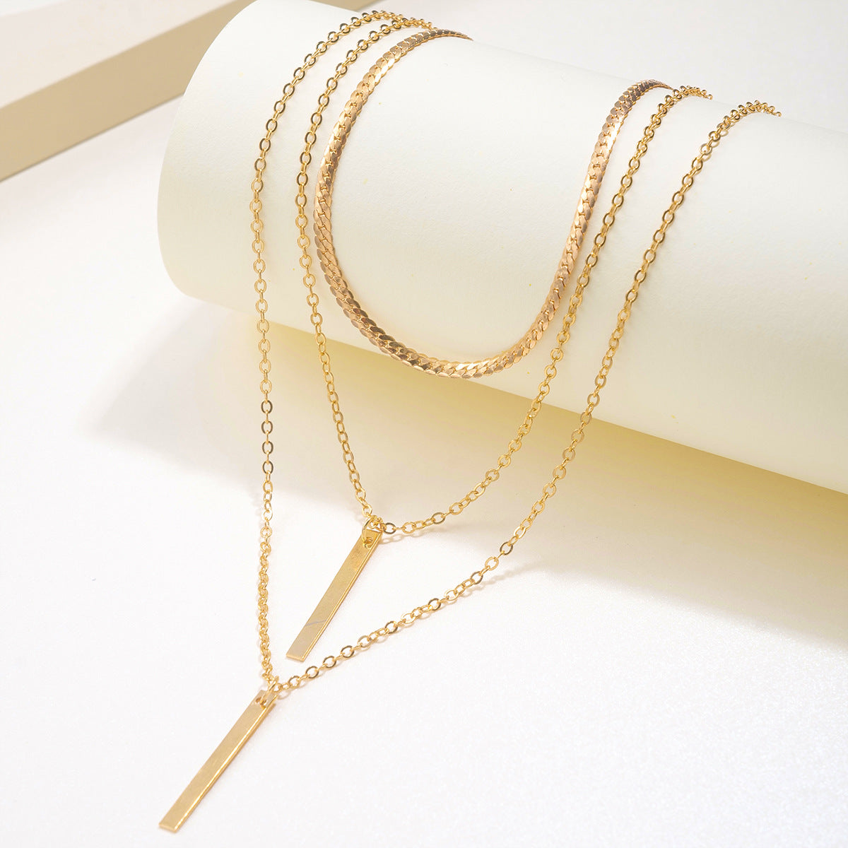 Triple Layer Bar Pendant Necklace
