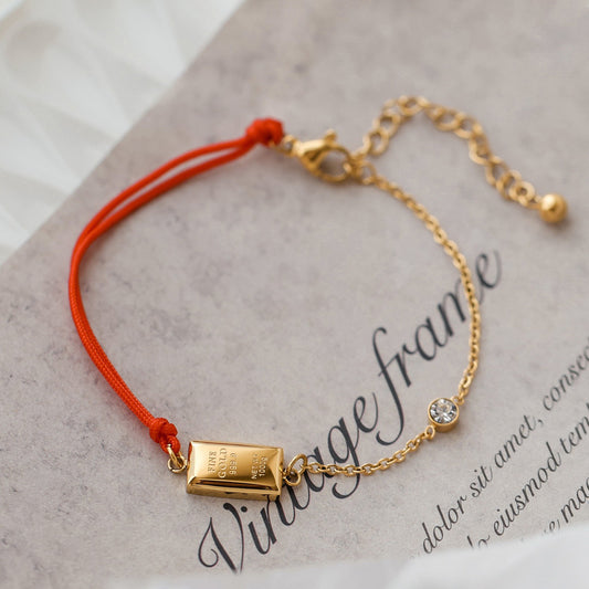 Women's Red Cord Woven Bracelet with Gold Bar — Non-Fading Asymmetric Gift