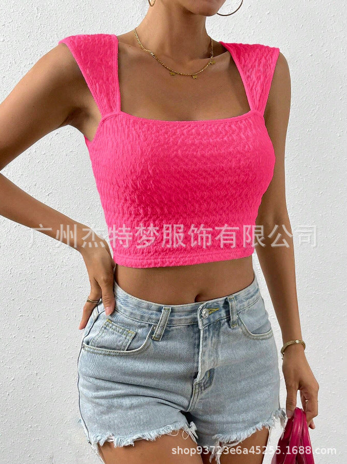 Crop button short vest top