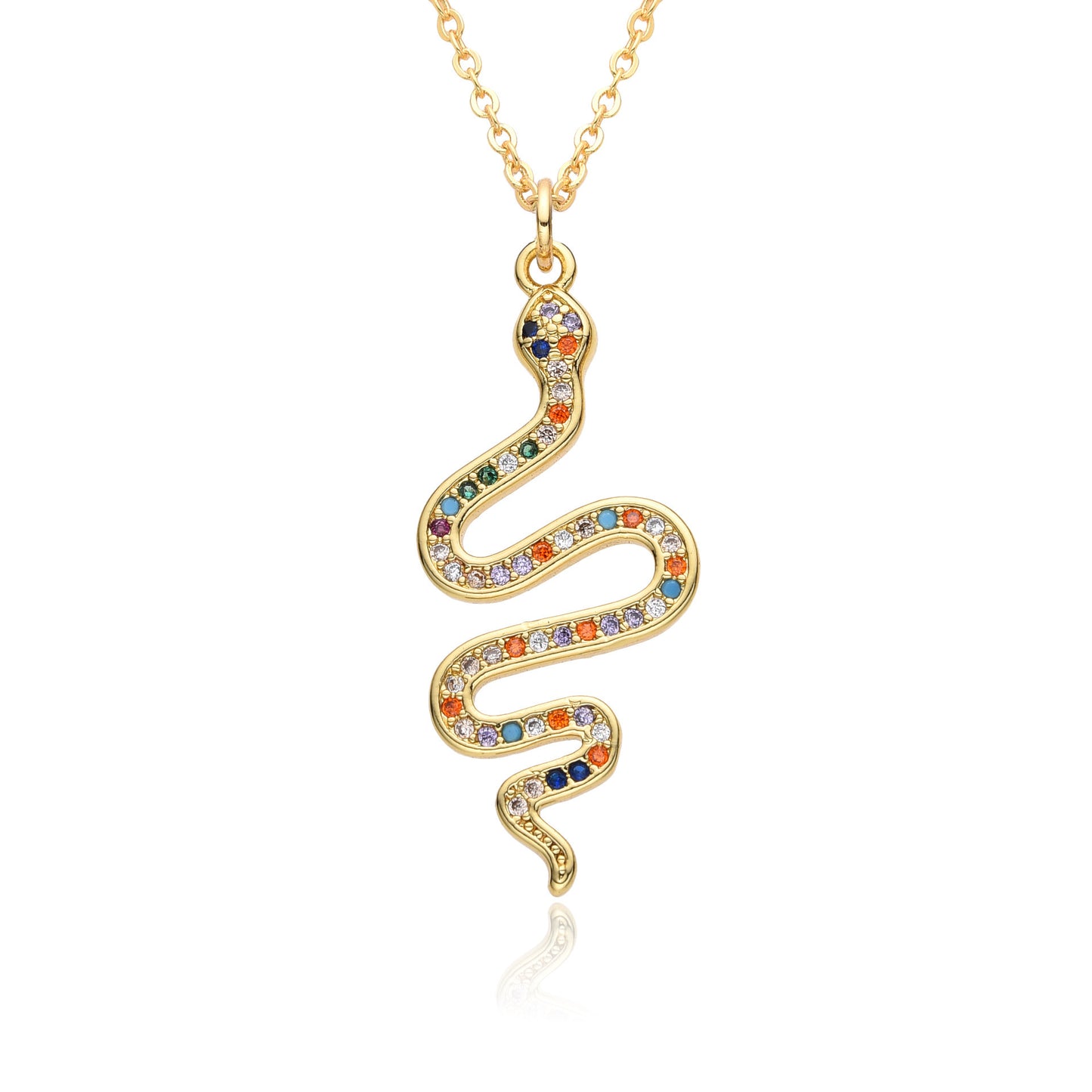 Women's Gold-Plated Snake Pendant Necklace with Colored Zircons