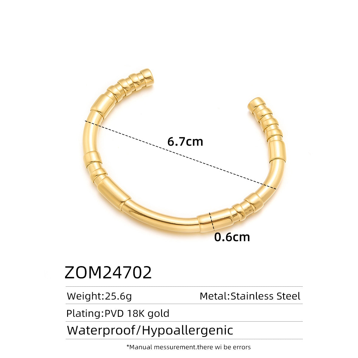 Women's Titanium Steel Hammered C-Open Hollow Bracelet