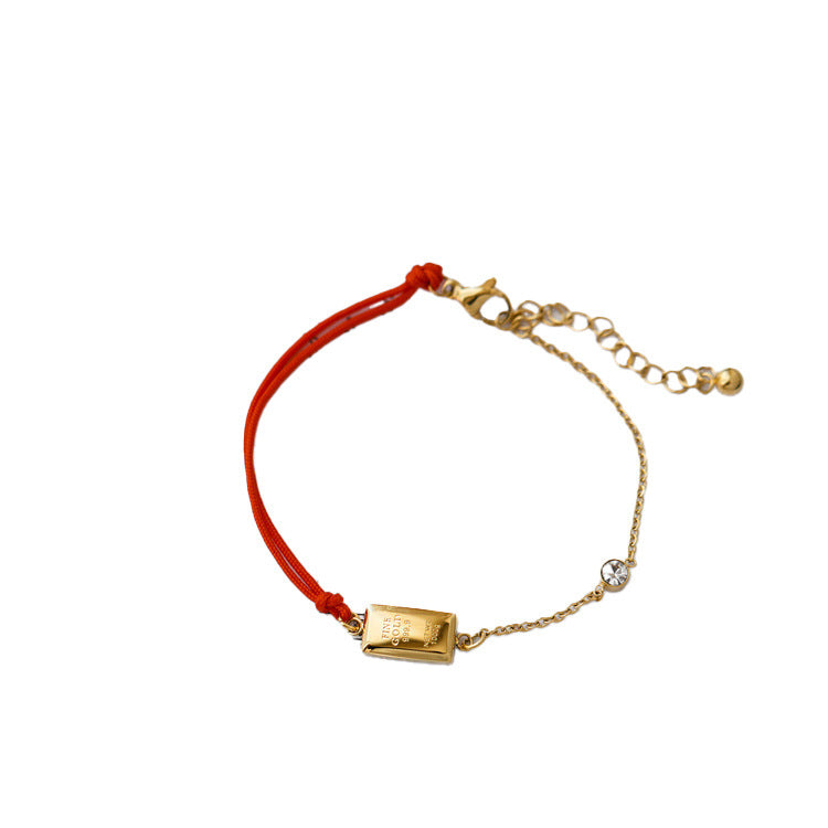 Women's Red Cord Woven Bracelet with Gold Bar — Non-Fading Asymmetric Gift