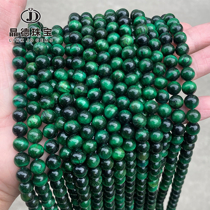 A grade green tiger's eye stone loose bead round bead bracelet.