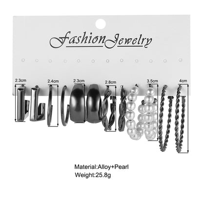 6-piece set of creative twisted pearl metal earrings