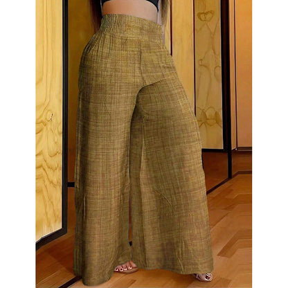 Solid color high-waisted and thin wide-leg pants