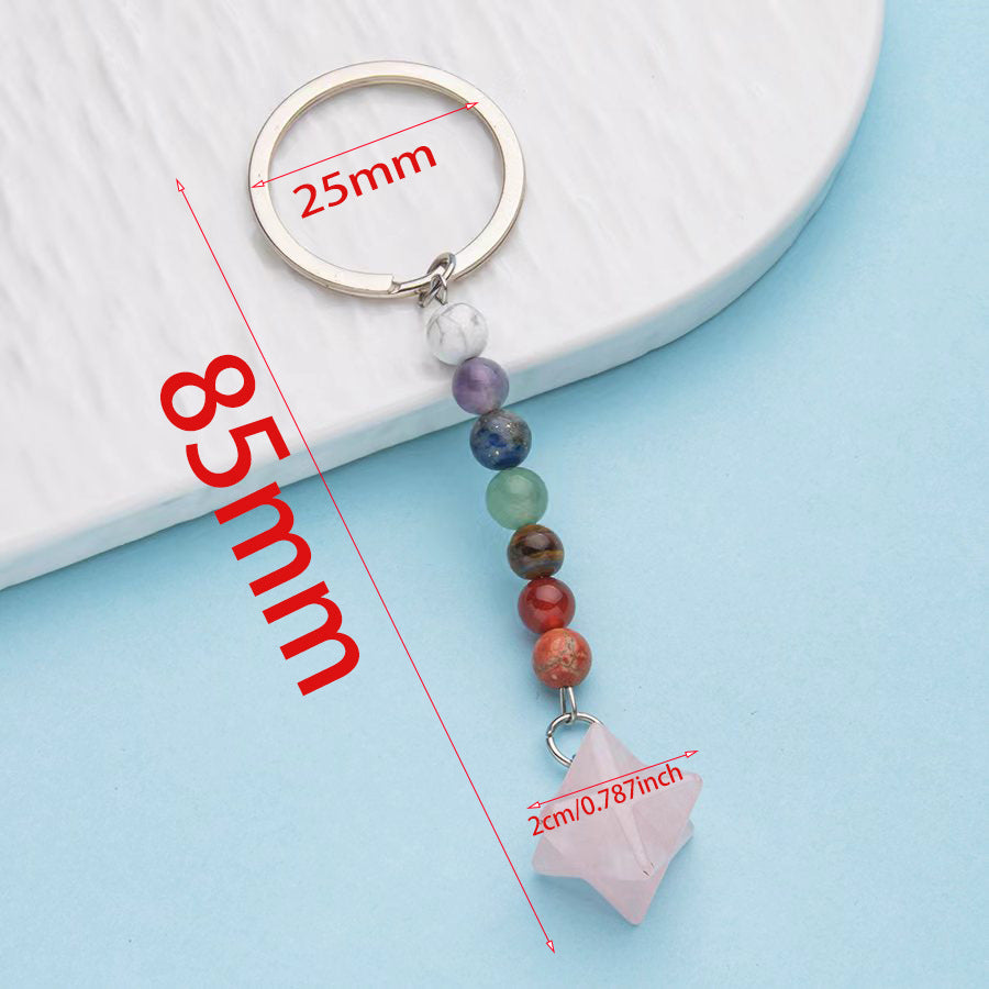 Colorful natural crystal Merkaba star pendant stainless steel keychain