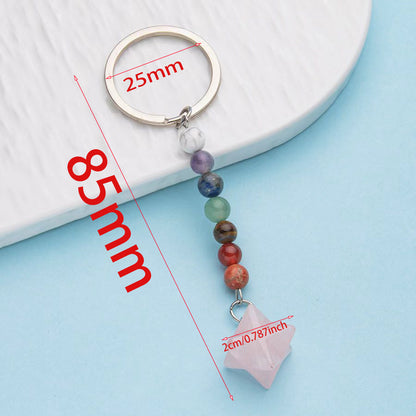 Colorful natural crystal Merkaba star pendant stainless steel keychain