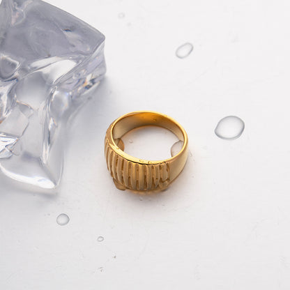 Stainless Steel Vertical Grain Cut Wide Face Ring