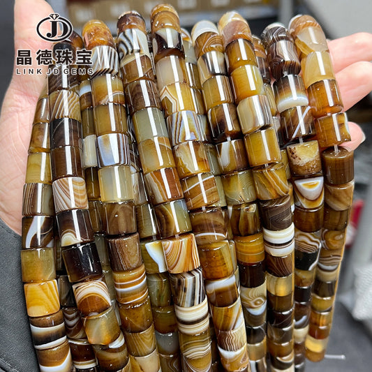 Cuentas sueltas redondas de ágata rayada marrón de 12 mm 