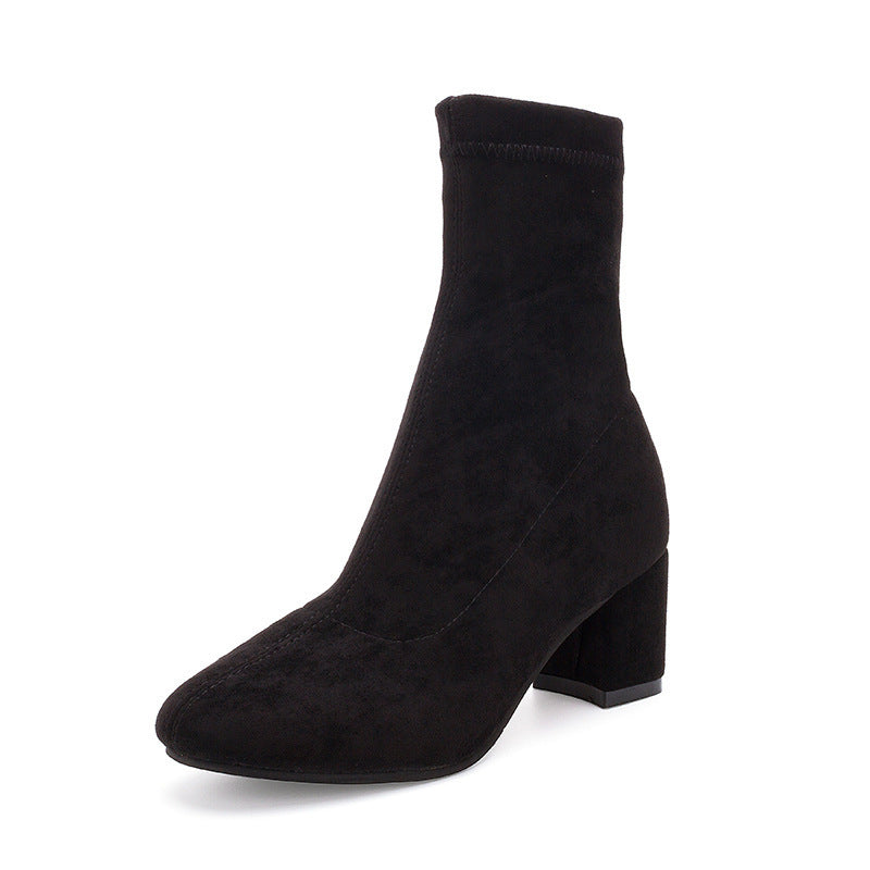 Suede Leather Boots Square Heel Short Boots