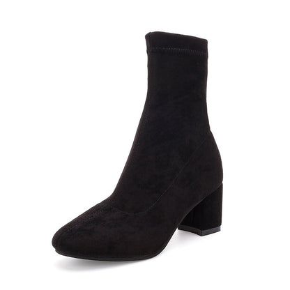 Suede Leather Boots Square Heel Short Boots