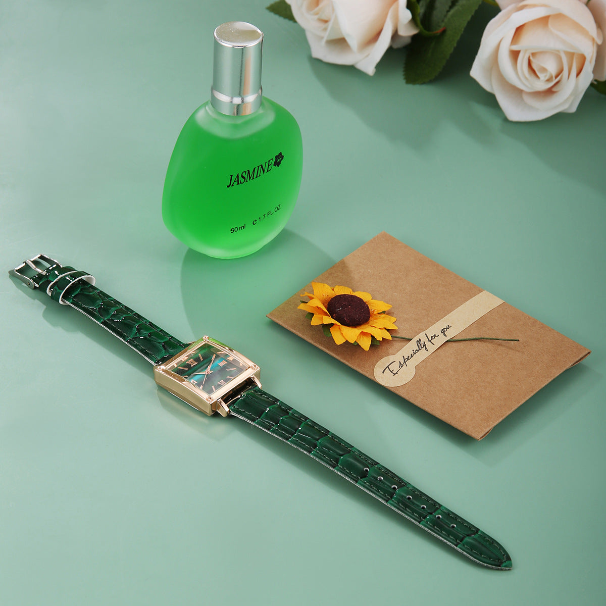Quartz watch greeting card perfume 3-piece gift box