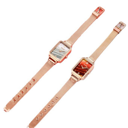 Reloj vintage pequeño cuadrado para mujer con correa de malla de lujo 