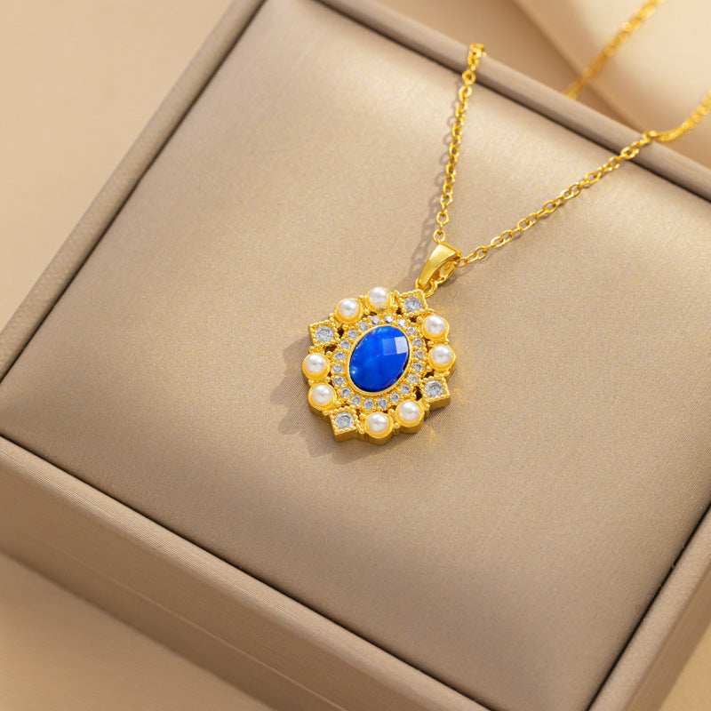 Collar de moda con colgantes de corazón, luna y estrella, acero titanio 