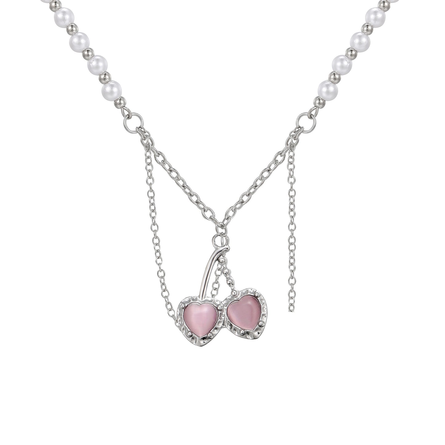 Pequeño collar de perlas y cadena de cerezas 