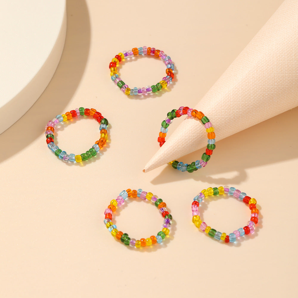 Colorful rice bead ring Glass rice bead ring