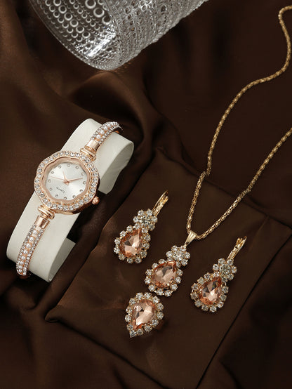 Diamond Women's Quartz Watch Jewelry Set