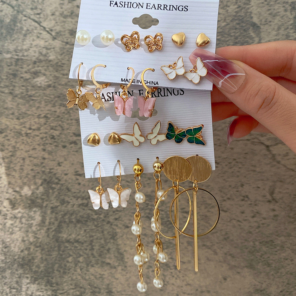 Butterfly Pearl Earrings Set 6 Pieces